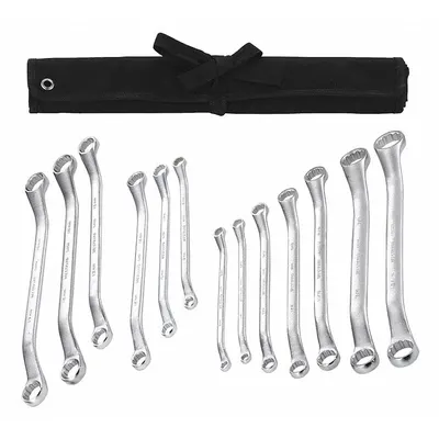 WESTWARD Box End Wrench Set: Alloy Steel, Satin, 13 Tools, 12-Point Box End - SAE & Metric, Double End, Box End Wrench Sets