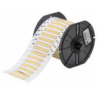 Polyolefin sleeve label roll for wire and cable identification. Yellow matte finish, 1/8 in x 2 in size, suitable for 16 AWG to 22 AWG wire gauge. Compatible with i3300 printer series. Used in electrical panels, machinery, and control systems for durable marking