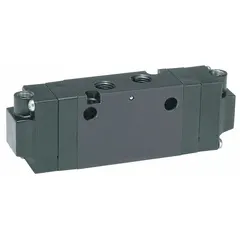 Four-way, two-position spool valve with remote pilot actuation and pilot return, no override. Designed for pneumatic directional control in industrial automation systems such as packaging, material handling, and assembly lines.