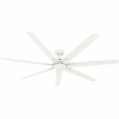 This HUNTER ceiling fan features a Fresh White finish and galvanized material construction. It offers 6 speed settings for adjustable airflow in office environments. The fan does not include a light kit. Suitable for decorative office ceiling fan applications.