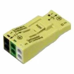 Two-pole push-in luminaire disconnect with male/female plug-to-socket connection. Accepts 18 AWG to 12 AWG on ballast side and 16 AWG to 12 AWG on line side. Nylon housing with V-0 flammability rating and copper contacts. Used for ballast-side wiring in lighting fixtures to enable tool-free maintenance and replacement.