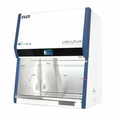 Class II, Type B2 biosafety cabinet providing product and personnel protection for handling biological agents. Overall width 79 7/8 in, depth 34 1/8 in. Operates on 110-130V AC. Blower not included. Suitable for laboratory and healthcare containment applications.