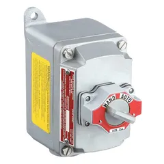 Maintained-action selector switch control station with Hand/Auto legend. Provides 4 normally-open and 4 normally-closed contacts for selecting between manual and automatic modes in industrial control circuits. Single operator configuration. Suitable for machinery, conveyors, and process equipment requiring reliable mode selection.