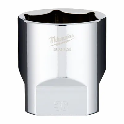MILWAUKEE Socket Extension: Metric, 1/2 in Drive Size, 36 mm Socket Size, 6-Point - Anti-Roll Hand Sockets