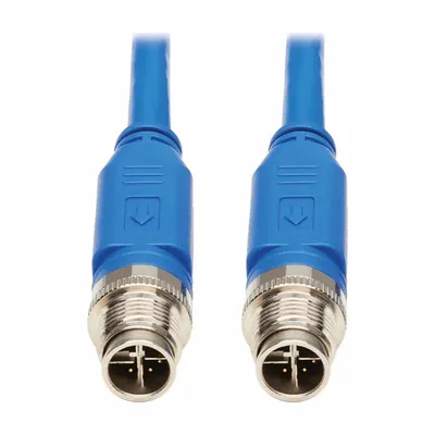 EATON TRIPP LITE M12 to M12 PoE++ Cordset, Cat6, X-Coded, IP68, 10m, Blue - M12 Connector to M12 Connector Power over Ethernet (PoE) Cordsets