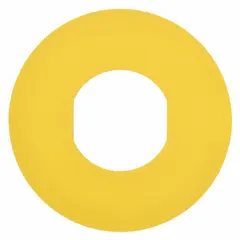 Round legend plate for 22 mm panel mounting on Series XB4/XB5 push-button stations. Yellow non-metallic plastic construction with tab mounting style. Overall diameter 2 3/8 in. Provides clear visual identification in industrial control panels.