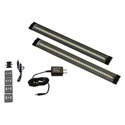 LED Striplight: 12 in Lg, 535 lm, 3000K, 7.2 W, Plug-In, Silver, Aluminum, 3/8 in Ht - Linear LED Under-Cabinet Light Fixtures