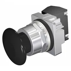 Momentary-action mushroom-head push button from Siemens Class 52 series. Non-metallic 30 mm profile with 1 normally open contact. Pressure plate terminal connections. Suitable for control panel and machinery control applications requiring a large tactile actuator.