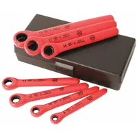 WIHA Box End Wrench Set: Alloy Steel, Chrome, 7 Tools, 8 mm to 19 mm Range of Head Sizes, Reversing (MPN 21290)