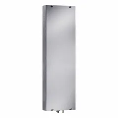 This wall-mount heat exchanger provides 4,436 BtuH of cooling and heating capacity for indoor electrical enclosures. It operates at 230 V and measures 37.4 inches in overall height. Suitable for maintaining stable internal temperatures in industrial control panels and automation equipment.
