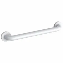 This 18-inch straight grab bar is constructed of painted stainless steel with a 1 1/2-inch diameter. It is designed for use in bathrooms, hospitals, and other hygiene-sensitive environments where a secure handhold is needed. The anti-microbial surface helps inhibit bacterial growth.
