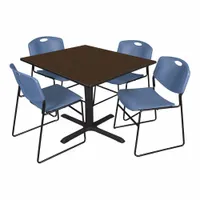 CAIN Cafe/Breakroom Table: Laminate, Walnut, 29 in Overall Ht - Max, 48 in Overall Wd, Square, Black (MPN TB4848NW44BE)