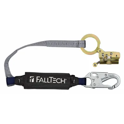 FALLTECH Shock-Absorbing Lanyard: 310 lb Capacity, Steel - Rope Grabs with Shock-Absorbing Lanyard for Vertical Rope Lifelines