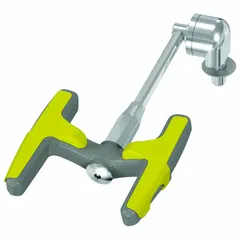 This counter-mount eyewash station provides eyes and face coverage with a no-bowl design. It features a chrome-plated brass pipe and swing-activated operation. The unit is configured for center counter-mount installation, suitable for laboratories and industrial settings where space is limited.