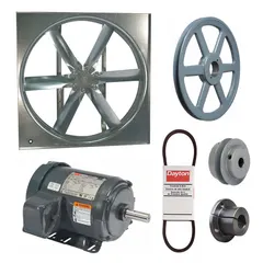 This unassembled belt-drive panel supply fan delivers 27,474 cfm with a 48-inch blade. It is powered by a 2 hp, 3-phase, totally enclosed motor rated for 230/460V AC. Suitable for general ventilation and air supply in large industrial and commercial spaces such as warehouses and factories.