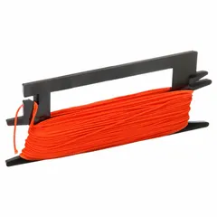 This masonry line winder features a braided nylon line with a 250 ft overall length. It is used for alignment and layout tasks in masonry work, such as maintaining straight courses during wall construction or paving.