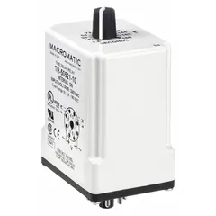 Socket-mounted time delay relay rated for 240V AC and 10A with 8 pins/terminals. Designed for single-function timing applications in industrial control panels to delay or sequence electrical operations. Commonly used in HVAC systems, conveyor controls, and automation equipment.