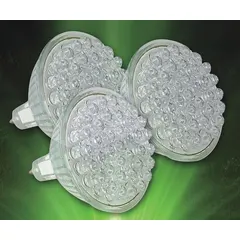 Set of three LED replacement bulbs designed for use in fountain lighting systems. Operates at 120W and 120V AC. Suitable for illuminating decorative water features in commercial or residential landscapes.