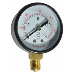 OEM replacement pressure gauge for use with Dayton models 10Z913, 10Z914, and 10Z915. Suitable for monitoring system pressure in industrial machinery during maintenance and repair operations.