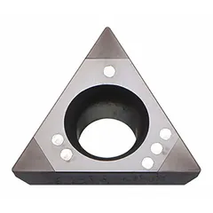 Triangle (T) indexable turning insert with CBN grade for hard turning of ferrous materials. Suitable for finishing operations on hardened steels and cast irons, providing high wear resistance and surface finish.