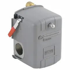This general purpose air compressor switch controls motor operation based on tank pressure. It features a diaphragm actuator, a 40-100 psi pressure range, and a 1/4" FNPS connection. The Auto/Off function allows manual override for maintenance or safety.