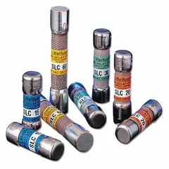 The LITTELFUSE SLC002 is a Class G, time-delay cylindrical fuse rated for 2 A at 600 V AC. It is non-indicating and part of the SLC Series. This fuse is used for overcurrent protection in industrial equipment such as control panels and motor circuits.