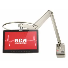 This 14-inch diagonal healthcare HD television features an LED display with 1080p resolution (1920 x 1080) and a 60 Hz screen refresh rate. It includes IR pass-through input for integration with nurse call and pillow speaker systems. Designed for patient entertainment and education in medical facilities.