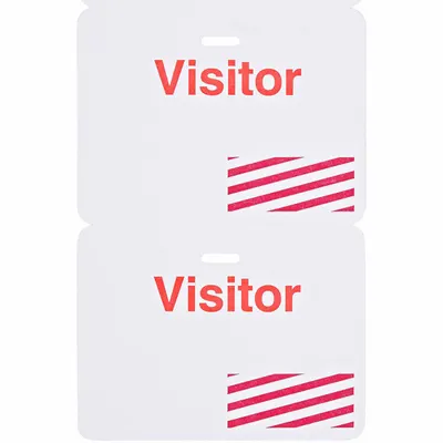 BRADY Card Clip On Badge: Visitor, Paper, White, 3 in Card Ht, 4 in Card Wd - Clip-On ID Badges