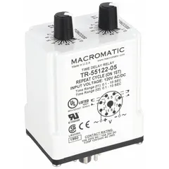 Socket-mounted time delay relay with 8 terminals, rated 10 A at 120V AC/DC. Used for timing and sequencing in industrial control panels, HVAC systems, conveyor controls, and automation equipment.