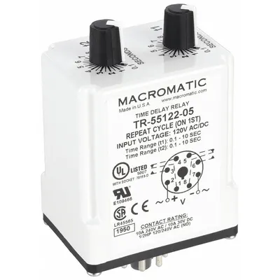 MACROMATIC Single Function Time Delay Relay: Socket Mounted, 120V AC/DC, 10 A - Socket-Mounted Relays