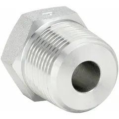 This steel straight adapter connects 1/2-inch and 1/8-inch pipe sizes in high-pressure hydraulic systems. Rated for 6,000 psi maximum operating pressure, it is suited for fluid power circuits and industrial machinery requiring reliable threaded connections.