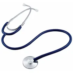 Acoustic, single-tube stethoscope for adult and pediatric auscultation. Blue finish, 22-inch overall length. Includes spare diaphragm. Suitable for general clinical assessment of heart, lung, and bowel sounds.