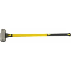 Steel sledge hammer with an 8 lb head, 1 1/2 in diameter, and 36 in overall length. Fiberglass handle. Used for heavy demolition, driving stakes, and breaking concrete in construction and industrial maintenance.