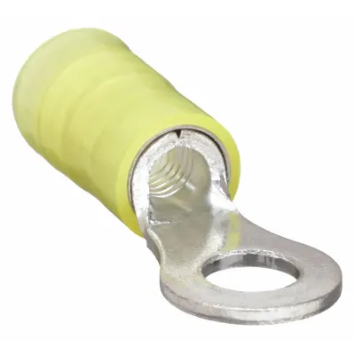PANDUIT Ring Terminal: Yellow, Nylon Insulation, 3/8 in Stud Size - Insulated Ring Terminals