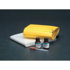 This kit performs banana oil fit testing to verify respirator facepiece seal integrity. It includes 2 oz of isoamyl acetate, a plastic test enclosure, measuring pipet, paper towels, fit test record form, instruction manual, and vinyl storage pouch.
