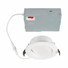 This 4-inch diameter low-profile canless downlight delivers 650 lumens at 8 watts, operating on 120V AC. It features selectable color temperatures (2700K/3000K/3500K/4000K/5000K) and is dimmable. Suitable for general ambient or accent lighting in residential and commercial spaces, including kitchens, hallways, offices, and retail areas, for new construction or retrofit installations.