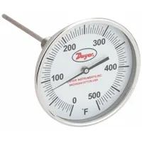 DWYER Glow-in-the-Dark Dial Thermometer: 0°F to 500°F, +/- 1% Accuracy, 5 in Dial Dia, Male (MPN GBTA540161)