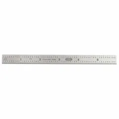 This 6-inch steel ruler features etched graduation marks in 1/100 inch and 1/64 inch increments for precise SAE measurements. The flexible blade and polished black finish allow for accurate layout and inspection tasks in industrial and engineering settings.