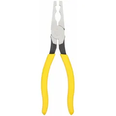 Serrated jaw locknut pliers with 1 in jaw width and 1 1/2 in max jaw opening. Overall length 7 3/4 in. Used for tightening and loosening locknuts in electrical and industrial applications such as panel building, conduit work, and equipment maintenance.