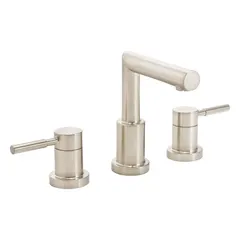 Brass widespread bathroom faucet with brushed nickel finish. Flow rate of 1.2 gpm. Suitable for residential and commercial lavatory installations requiring handle operation.