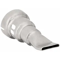 Welder-type nozzle for heat gun plastic welding. Outside diameter 1 3/8 in. Used for overlapping welds on plastic sheets or films in fabrication and repair applications.