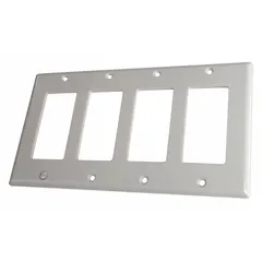 White flush-mount wall trim for fire alarm systems. Provides a finished appearance around flush-mounted devices, covering installation gaps. Overall height 4 1/2 in, depth 1/5 in. Compatible with Edwards Signaling systems.