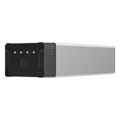 Portable power bank with 2200 mAh capacity, two output connectors, and a 2-hour recharge time. Suitable for charging mobile devices, tablets, and small electronics in locations without mains power.