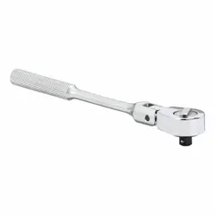 This reversible flex-head ratchet features a chrome finish and a 6-1/4 in overall length with a 6° minimum arc swing. The flex-head design allows access to fasteners in confined spaces. Suitable for tightening and loosening fasteners in automotive and industrial settings.