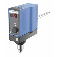This overhead stirrer delivers a maximum torque of 100 N-cm and handles viscosities up to 70,000 cps with volumes up to 100 L. It features a variable mixing speed up to 1,300 RPM and a digital display. Suitable for mixing viscous fluids in laboratory and industrial applications.