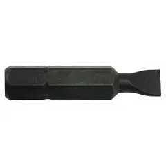 This impact-rated bit features a slotted head and a hex shank for secure retention in impact drivers. With an overall length of 1-1/2 inches, it is suited for driving slotted fasteners in assembly and maintenance tasks.