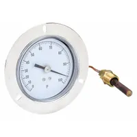 This panel mount dial thermometer provides temperature indication from 0°F to 100°F with an accuracy of ±1°F scale division. The 3.5 in dial diameter offers clear readability. Suitable for monitoring air or liquid temperatures in HVAC, industrial process, and equipment panels