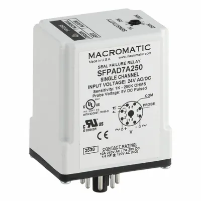 MACROMATIC Seal Leak Relay: Socket Mounted, 10 A Current Rating, 24V AC/DC - Socket-Mounted Relays