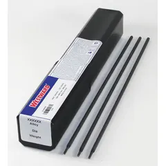 Hardfacing stick electrode for abrasion and impact applications. Delivers a maximum Rockwell hardness of 58 HRC as welded. Supplied in a 5 lb package with 5/32 in diameter and 14 in length. Used for rebuilding and protecting heavy equipment parts subject to wear.