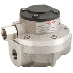 Oval gear flowmeter with electromagnetic design for precise liquid flow measurement. Features an aluminum body, 1/2 in NPT connections, and a Viton seal. Accuracy of +/-1%. Suitable for process control and monitoring in industrial fluid handling systems.